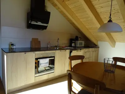 Küche/Küchenzeile in der Unterkunft Ferienwohnung Molopark im Haus Ecker