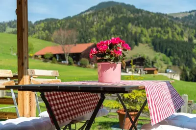 Ein allgemeiner Bergblick oder ein Berglick von des Ferienhauses aus
