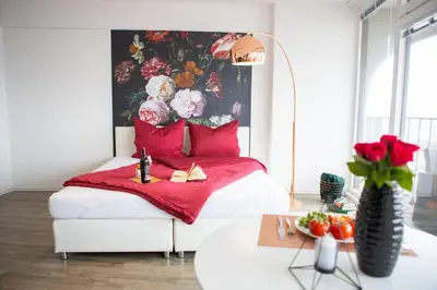Ein Sitzbereich in der Unterkunft Modernes Apartment mit tollem Blick über die Stadt
