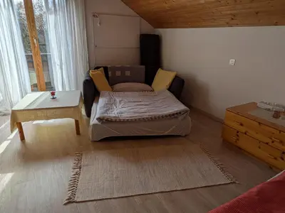 Ein Bett oder Betten in einem Zimmer der Unterkunft Komfortabel wohnen am Waldrand von Pitzling