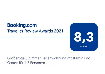 Ein Zertifikat, Auszeichnung, Logo oder anderes Dokument, das in der Unterkunft Großartige 3 Zimmer Ferienwohnung mit Kamin und Garten für 1-6 Personen ausgestellt ist