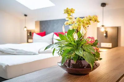 Ein Bett oder Betten in einem Zimmer der Unterkunft Berghotel & Chalets Adersberg Chiemgau Card kostenfrei