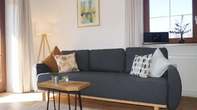 Ein Sitzbereich in der Unterkunft Ferienwohnung Rabe