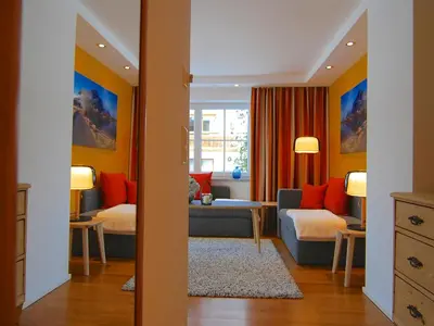 Ein Sitzbereich in der Unterkunft Hubertus Apartments