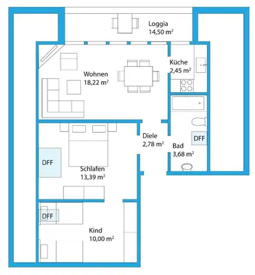Grundriss der Unterkunft Ferienwohnanlage Oberaudorf E7 mit 2 Schlafzimmer und Hallenbad