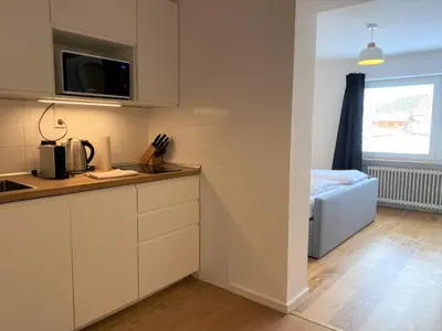 Küche/Küchenzeile in der Unterkunft Apartmenthaus am Tegernsee - Studios mit Küchenzeile und mit Bus erreichbar