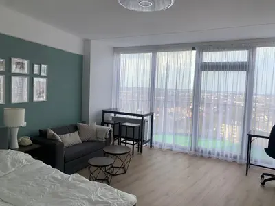 Ein Sitzbereich in der Unterkunft Sky Apartment im Hotelturm