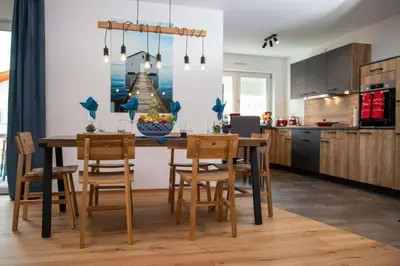 Küche/Küchenzeile in der Unterkunft Ferienwohnung FühlDichWohl