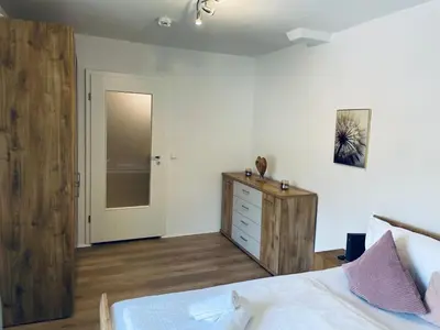 Ein Bett oder Betten in einem Zimmer der Unterkunft Süßes Studio mit Bergblick