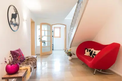 Ein Sitzbereich in der Unterkunft Ferienhaus BERGEBLICK DELUXE