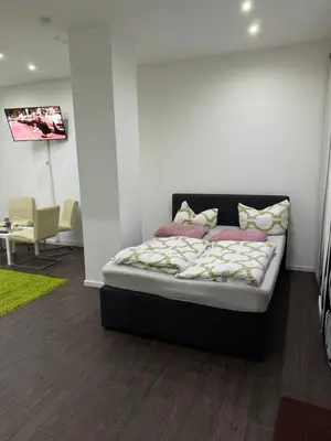 Ein Bett oder Betten in einem Zimmer der Unterkunft Luxuriöse Wohnung mit eigenem Garten