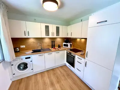 Küche/Küchenzeile in der Unterkunft Sweet Home Apartment Ammersee - eco-friendly, Boxspring, Garden, WiFi