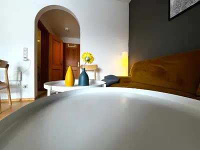 Ein Bett oder Betten in einem Zimmer der Unterkunft Seeuferresidenz am Adrian Stoop NEU eingerichtet