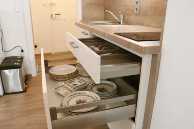 Küche/Küchenzeile in der Unterkunft Helles Apartment für 1-2 Pers. mit Parkplatz und WiFi
