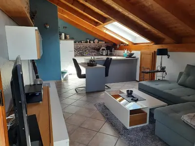 Ein Sitzbereich in der Unterkunft Ferienwohnung in Lechbruck am See im schönen Allgäu, nahe Füssen nur 300 m vom See