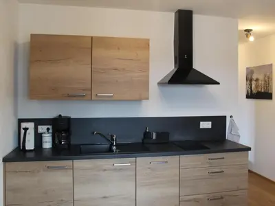 Küche/Küchenzeile in der Unterkunft Ferienwohnung an der Jodquelle
