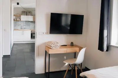 Küche/Küchenzeile in der Unterkunft Schöne Designer-Wohnung im Mangfalltal