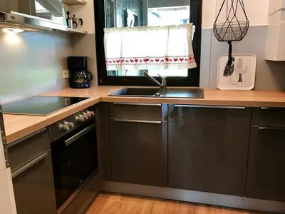 Küche/Küchenzeile in der Unterkunft Ferienhaus Nr 128, Typ B, Feriendorf Hochbergle, Allgäu