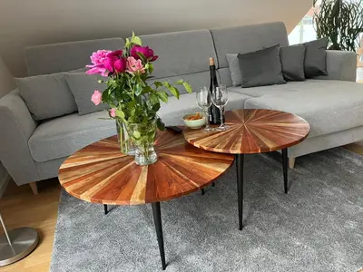 Ein Sitzbereich in der Unterkunft Traumhafte neue Dachterrassenwohnung am Soyener See
