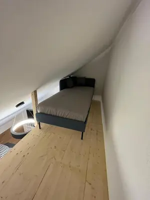 Ein Bett oder Betten in einem Zimmer der Unterkunft Traumhafte neue Dachterrassenwohnung am Soyener See