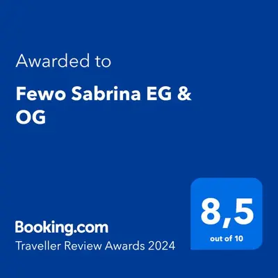Ein Zertifikat, Auszeichnung, Logo oder anderes Dokument, das in der Unterkunft Fewo Sabrina EG & OG ausgestellt ist