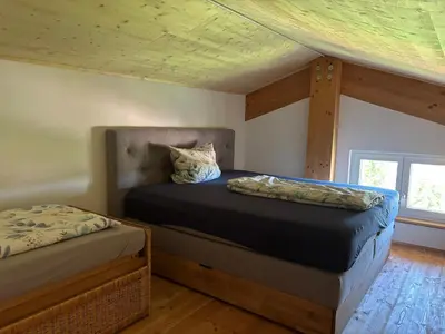 Ein Bett oder Betten in einem Zimmer der Unterkunft Ferienwohnung Ballon im Allgäu