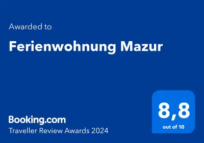 Ein Zertifikat, Auszeichnung, Logo oder anderes Dokument, das in der Unterkunft Ferienwohnung Mazur ausgestellt ist