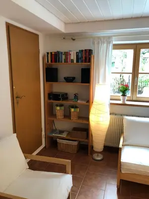 Ein Sitzbereich in der Unterkunft Ferienwohnung Wasserfall