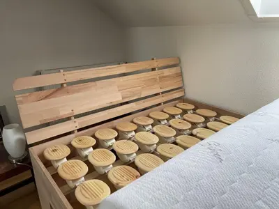 Ein Bett oder Betten in einem Zimmer der Unterkunft Ferienwohnung am Kieferbach