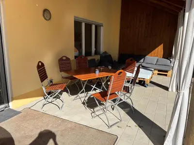 Ein Sitzbereich in der Unterkunft Weidehaus Pförring