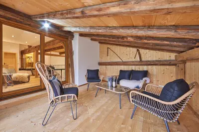 Ein Sitzbereich in der Unterkunft Haus Hoamat - Bergfeuer