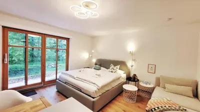 Ein Bett oder Betten in einem Zimmer der Unterkunft GM-Stays - Studio am Dürnbach - Modern, ruhig & zentral am Schliersee mit Parkplatz - BRIGHT Collection