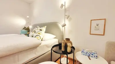 Ein Bett oder Betten in einem Zimmer der Unterkunft GM-Stays - Studio am Dürnbach - Modern, ruhig & zentral am Schliersee mit Parkplatz - BRIGHT Collection