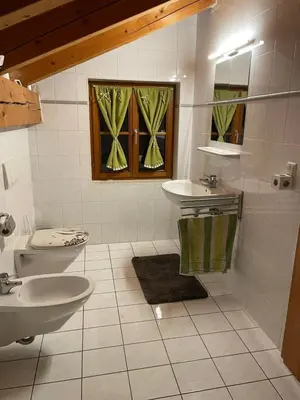 Ein Badezimmer in der Unterkunft Dachgeschosswohnung mit traumhaftem Zugspitzblick bei Garmisch