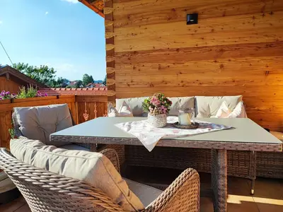 Ein Sitzbereich in der Unterkunft Ferienwohnung Haindorfer Berg