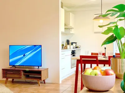 TV/Unterhaltungsangebot in der Unterkunft Snug Stays 1 I 3-Zimmer Design Apartment am See mit Garten I Home Office I Highspeed Wifi