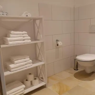 Ein Badezimmer in der Unterkunft Gutshof Ferienwohnung in Seenähe