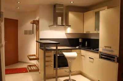 Küche/Küchenzeile in der Unterkunft Ferienwohnung Geigelsteinblick