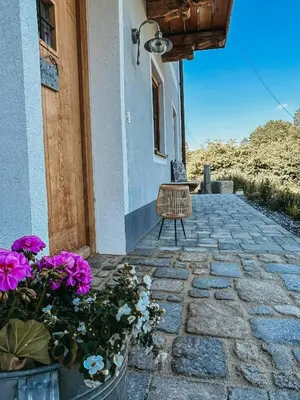 Ein Balkon oder eine Terrasse in der Unterkunft Ferienhof Petermühle Urlaub mit Alpakas