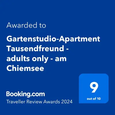 Ein Zertifikat, Auszeichnung, Logo oder anderes Dokument, das in der Unterkunft Gartenstudio-Apartment Tausendfreund - adults only - am Chiemsee ausgestellt ist